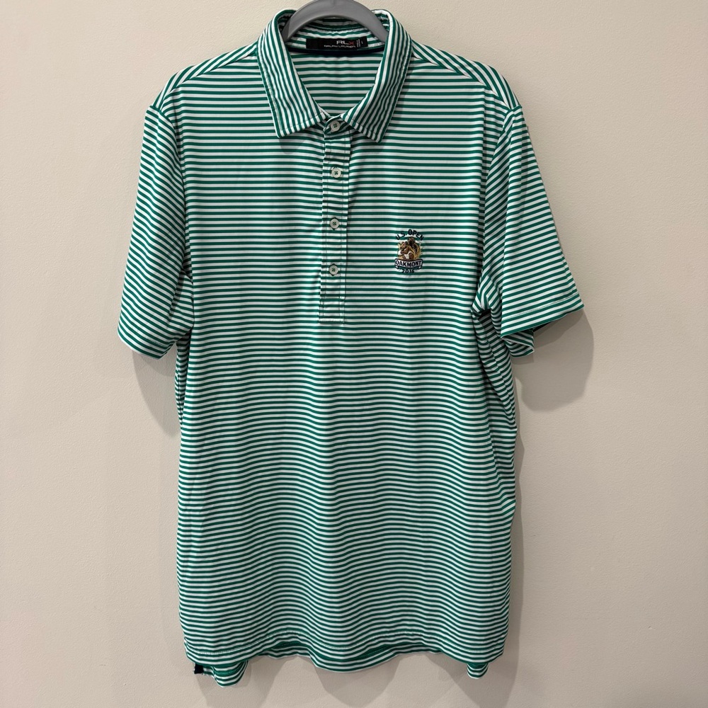 Ralph Lauren Size Large US Open Oakmont‎ 2016 Golf Performance Polo Green White